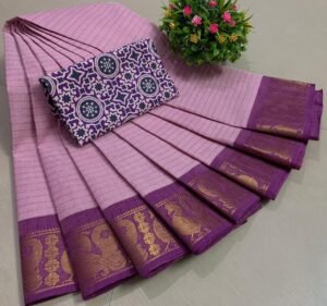 Weaves of Chettinadu – Handloom 80 count-5.5m saree-100% cotton-Pink with Purple Border-Readystock