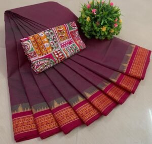 Weaves of Chettinadu – Handloom 80 count-5.5m saree-100% cotton-Dusty Pink-Readystock