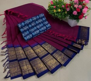 Weaves of Chettinadu – Handloom 100% cotton-6.5m saree-Deep Magenta-Readystock