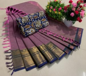 Weaves of Chettinadu – Handloom 100% cotton-6.5m saree-Purple-Readystock