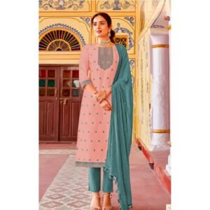 Glamour in Peach & Grey Salwar Suit-Material Maslin with Cotton Pants Size 3xl Readystock