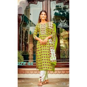 Enchanted Lime Bloom Women Cotton Salwar Suit Size 2xl