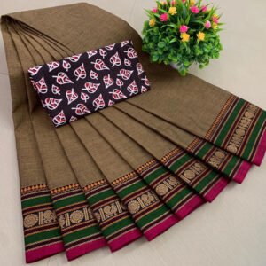 Weaves of Chettinadu Saree – Handloom 80 count-5.5m saree-100% cotton -Brown-Readystock
