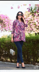 Blossom Breeze Women Kurta- Size: L -Premium Cotton Foil Prints-Sleeves Type: 3/4Th-Length: 28″- Readystock