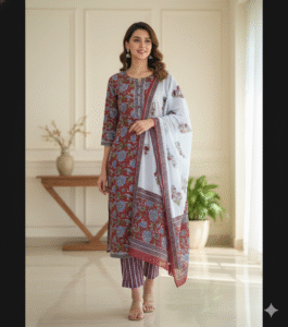 Brown Floral Salwar Suit-Size M-Readystock