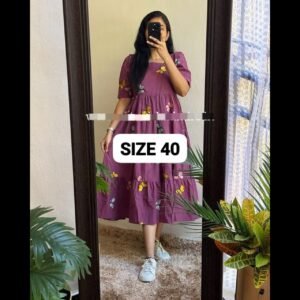 Orchid Royale Cotton suit gown with embroidery Size L Readystock