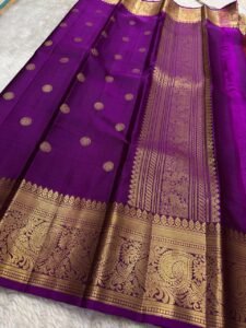 “The Bridal Glow” Pure Handloom Kanjipuram Silk Sarees-Purple with Gold Zari-Pre order