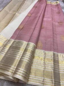 Pure handloom Kanchipuram silk sarees – Silk Mark Certified- Cream and Pink Combination- Pre order