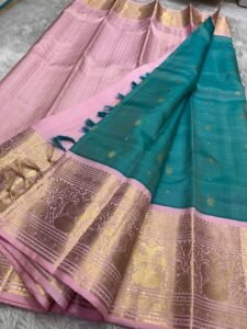 Pure handloom Kanchipuram silk sarees – Silk Mark Certified- Pink and Green Combination- Pre order