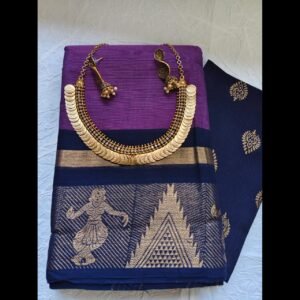 Weaves of Chettinadu – Handloom 80 count-5.5m saree-100% cotton-Purple with Navy Border-Readystock