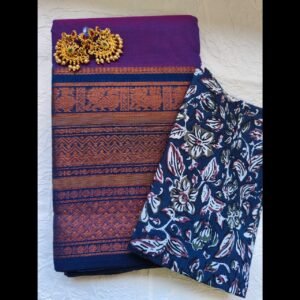 Weaves of Chettinadu – Handloom 80 count-5.5m saree-100% cotton-Purple-Readystock
