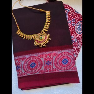 Weaves of Chettinadu – Handloom 80 count-5.5m saree-100% cotton-Dark Maroon-Readystock