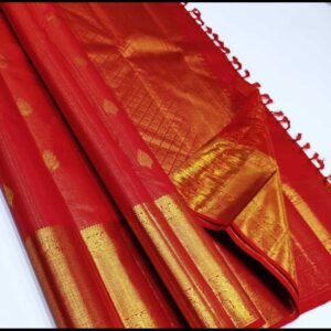 Pure Kanchipuram Silk Sarees Handwoven With 2G Pure Jari Exclusive Vairaoosi with Buttas Bridal Pattern-Scarlet Queen