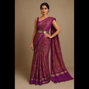 Binny Silk printed Saree with trending Printed Saree with Contrast Printed Blouse-Purple Preorder