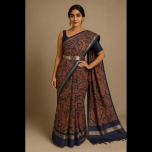Binny Silk printed Saree with trending Printed Saree with Contrast Printed Blouse-Black Preorder