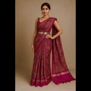 Binny Silk printed Saree with trending Printed Saree with Contrast Printed Blouse-Maroon Preorder