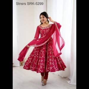 Women’s Ethnic Anarkali Gown Pink Elegance Sizes: M (38), L (40), XL (42), XXL (44)- Preorder