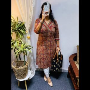 Premium cotton Ajarakh Print A line kurti-Size 38,40,42,44 Length 46-Preorder