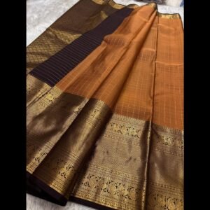 Rust orange with brown Pure handloom Kanchipuram silk sarees