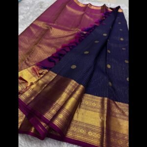 Navy Blue with pink combination-Pure handloom Kanchipuram silk sarees