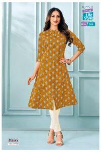 Pure Cotton Geometric Printed A-Line Long Kurtis With Pocket