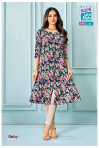 Pure Cotton Geometric Printed A-Line Long Kurtis With Pocket