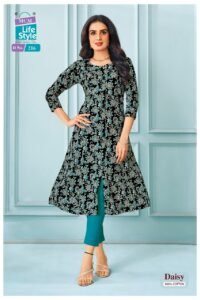 Pure Cotton Geometric Printed A-Line Long Kurtis With Pocket