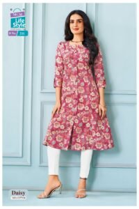 Pure Cotton Geometric Printed A-Line Long Kurtis With Pocket