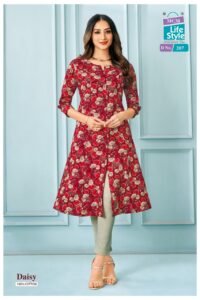 Pure Cotton Geometric Printed A-Line Long Kurtis With Pocket
