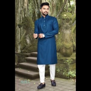 Eternal Blue Aura Size L Cotton Men Kurta with pajama