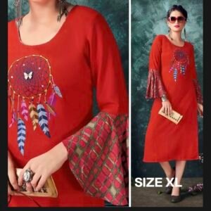 Women Kurta with Flair sleeve-Red-Size XL Readystock