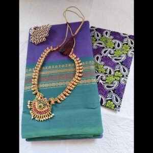 Weaves of Chettinadu – Handloom 80 count-5.5m saree-100% cotton-Purple with Green Border-Readystock
