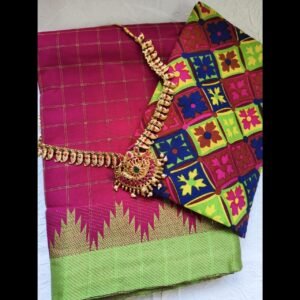 Weaves of Chettinadu – Handloom 80 count-5.5m saree-100% cotton-Pink with Green Border-Readystock