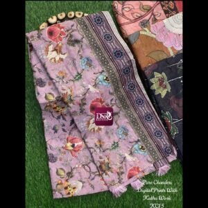 Pure Chanderi Sarees- Digital print with kantha work- Purple