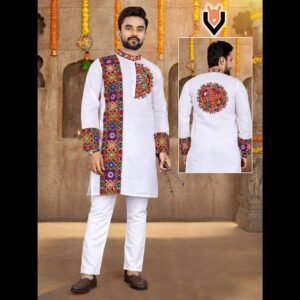 Heavy Cotton with unique gamthi traditional navratri work-White-Size M(40), L(42), XL(44),XXL (46) Preorder