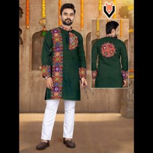 Heavy Cotton with unique gamthi traditional navratri work-Green-Size M(40), L(42), XL(44),XXL (46) Preorder