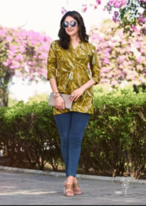 Blossom Breeze Women Kurta- Size: L -Premium Cotton Foil Prints-Sleeves Type: 3/4Th-Length: 28″- Readystock