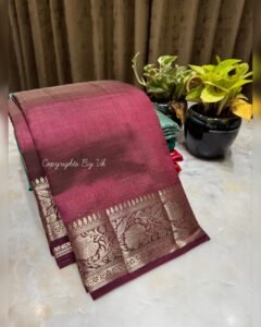Raw Tussar Silk Saree with Zari border Readystock
