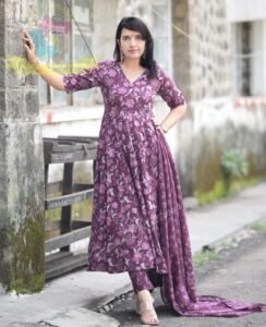 Purple Pure Cotton Anarkali Suit Size 2xl(44)
