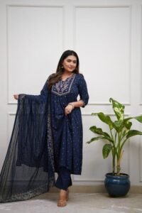 Navy Blue Embroidery Anarkali Salwar Suit Size XL (42)