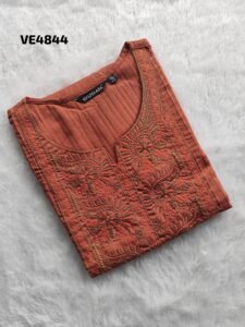 Cotton Kurtis with Embroidery Rust Color Size XXL(44)